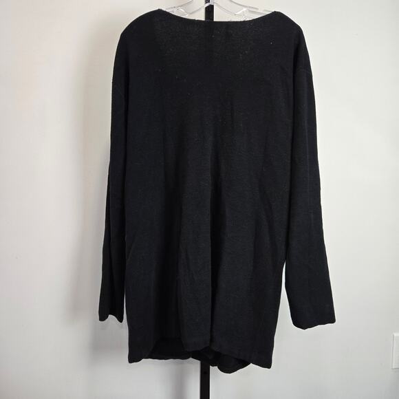 J. Crew Collarless Sweater Blazer Cardigan Long Line Knit Black Cotton XL J8002 - Picture 7 of 7